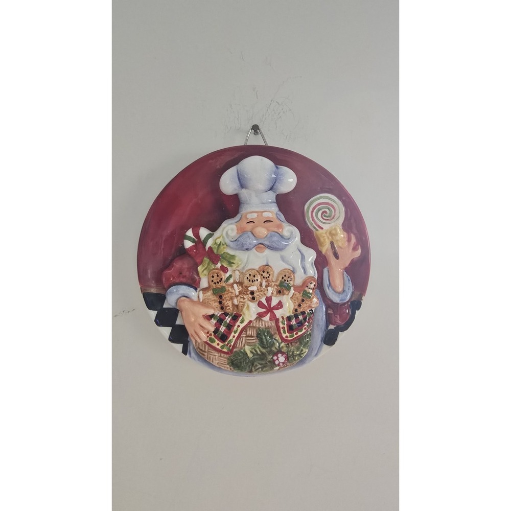 Gingerbread Chef Santa Wall Plaque Ceramic Christmas Kitchen Decor Baker